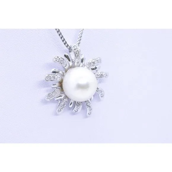 Italian Necklace Cha 18Kt Diamonds Round 12 MM Pearl - Picture 4 of 6